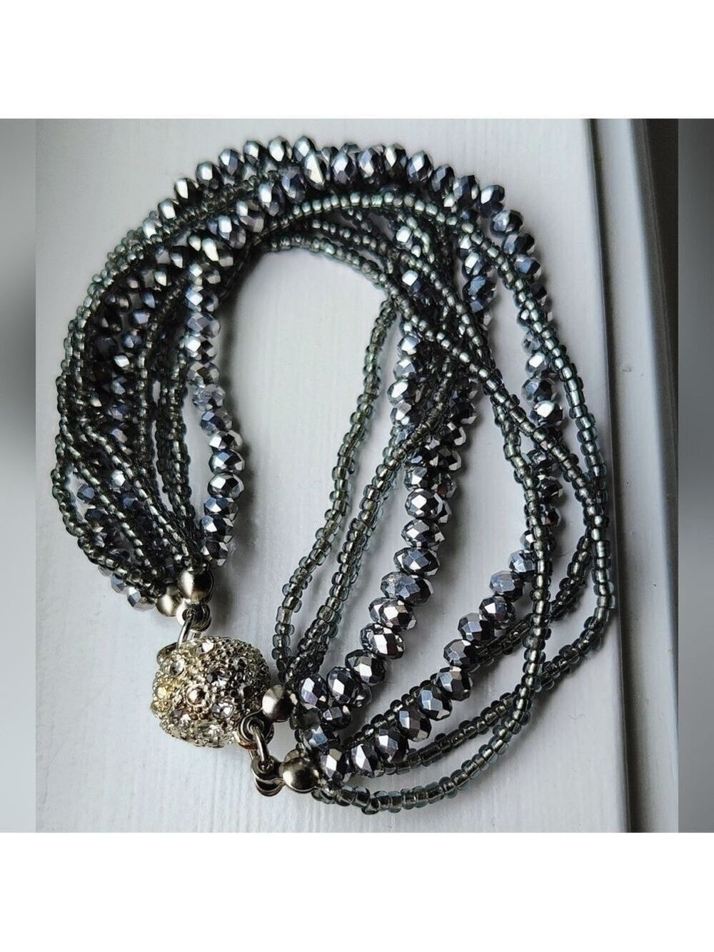 TRÏBE Beaded Smokey Gray Bracelet with magnetic closure